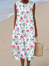 Damen-Kleid mit Blumen druck Leinen ohne Ärmel